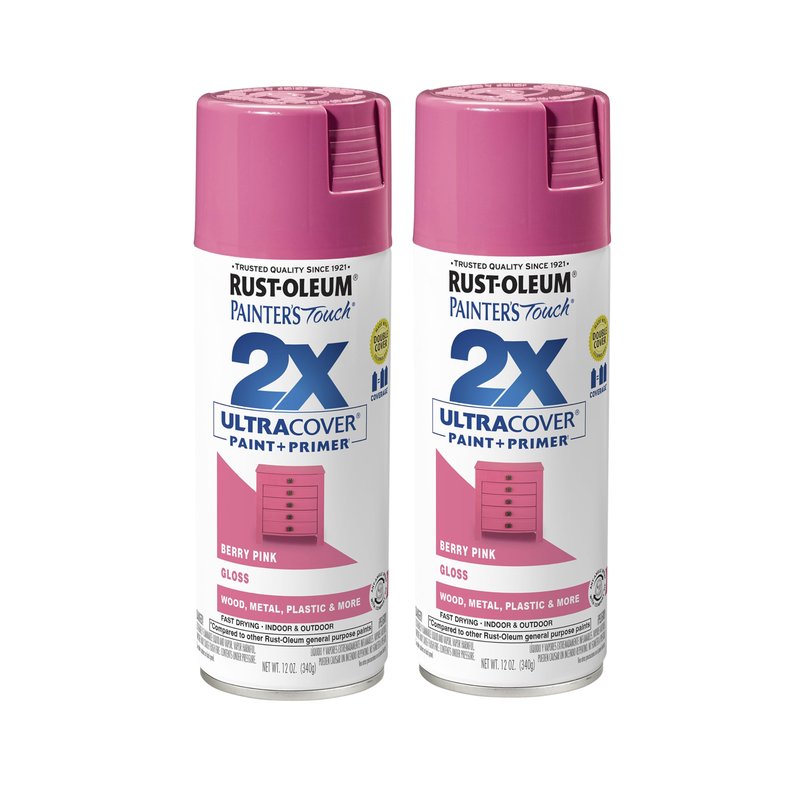 Rust-Oleum 334025-2PK Painter's Touch 2X Ultra Cover Spray Paint, 12 oz, Gloss Berry Pink, 2 Pack