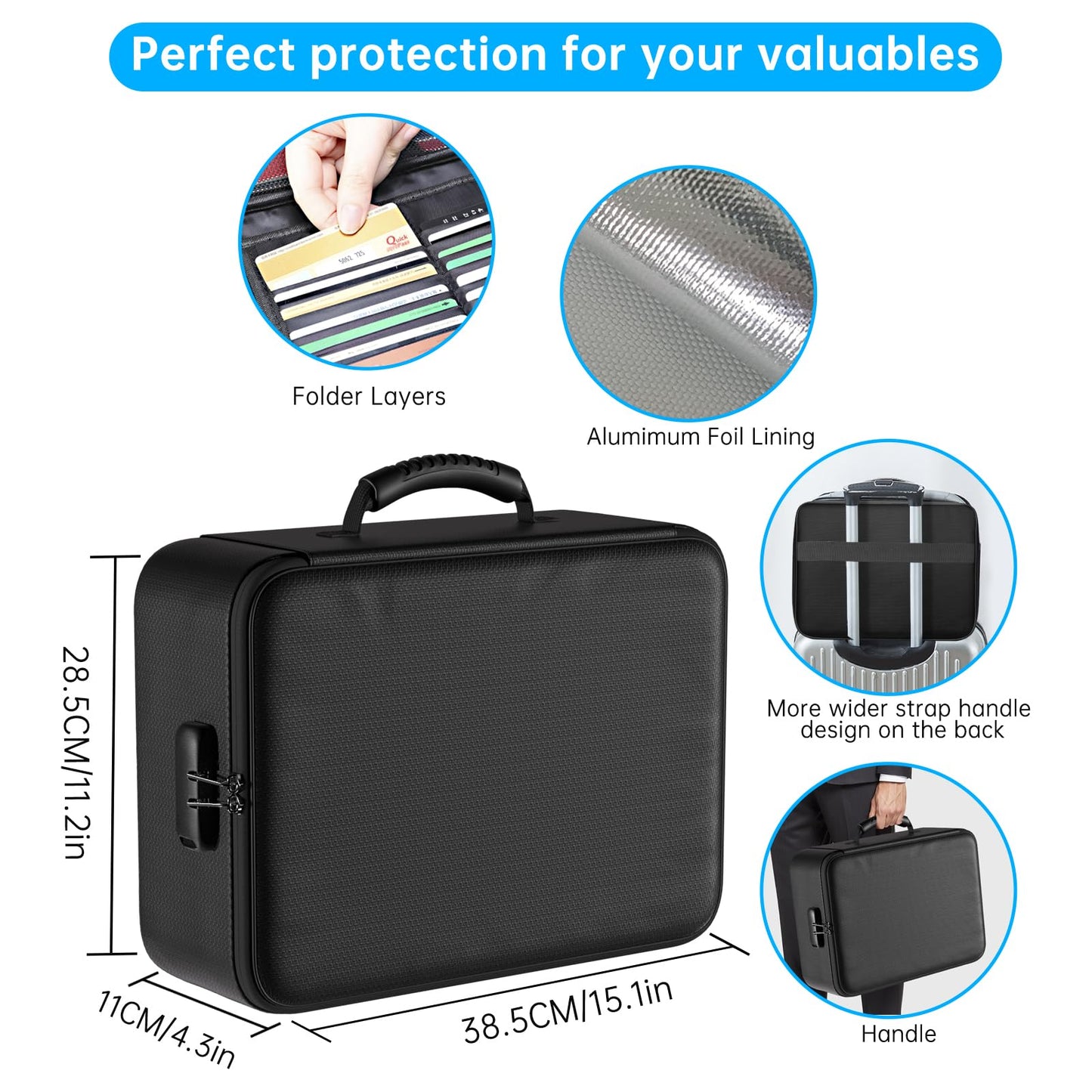 ENGPOW 5200°F Fireproof Document Bag with Lock, Upgraded Heat Insulated Fireproof Box 8 Layers File Organizer, Portable Home Travel Safe Storage for Important Documents,Passports,Laptop, Black(Soft)