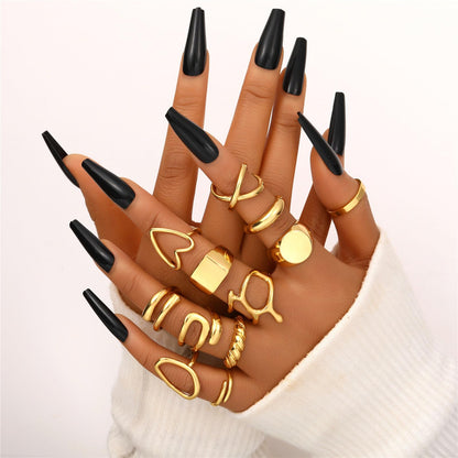 FAXHION 12PCS Gold Stackable Rings Set for Women, 18K Gold Plated Open Stacking Knuckle Ring, Adjustable Chunky Signet Band Statement Ring for Gift