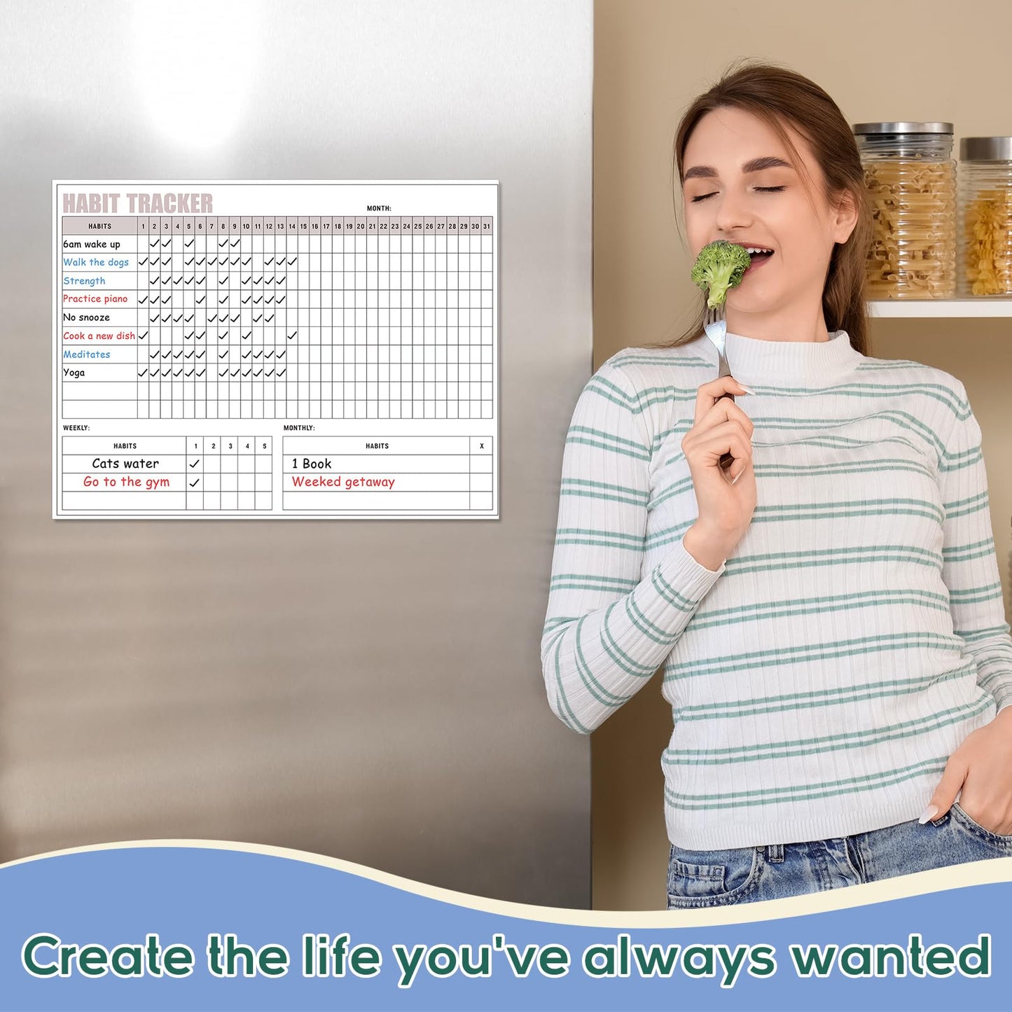 Maitys Habit Tracker for Fridge 12 x 16 Inch Magnetic Workout Tracker Journal Motivation Dry Erase Goal Habit Calendar for Whiteboard with 3 Marker Pens and 1 Eraser