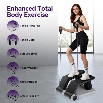 Air Stepper Exercise Machine with Resistance Bands, Stair Stepper with LCD Monitor, Adjustable Resistance Cardio Trainer for Home Workout, Compact Fitness Equipment, 300 lbs Weight Capacity (Gray)