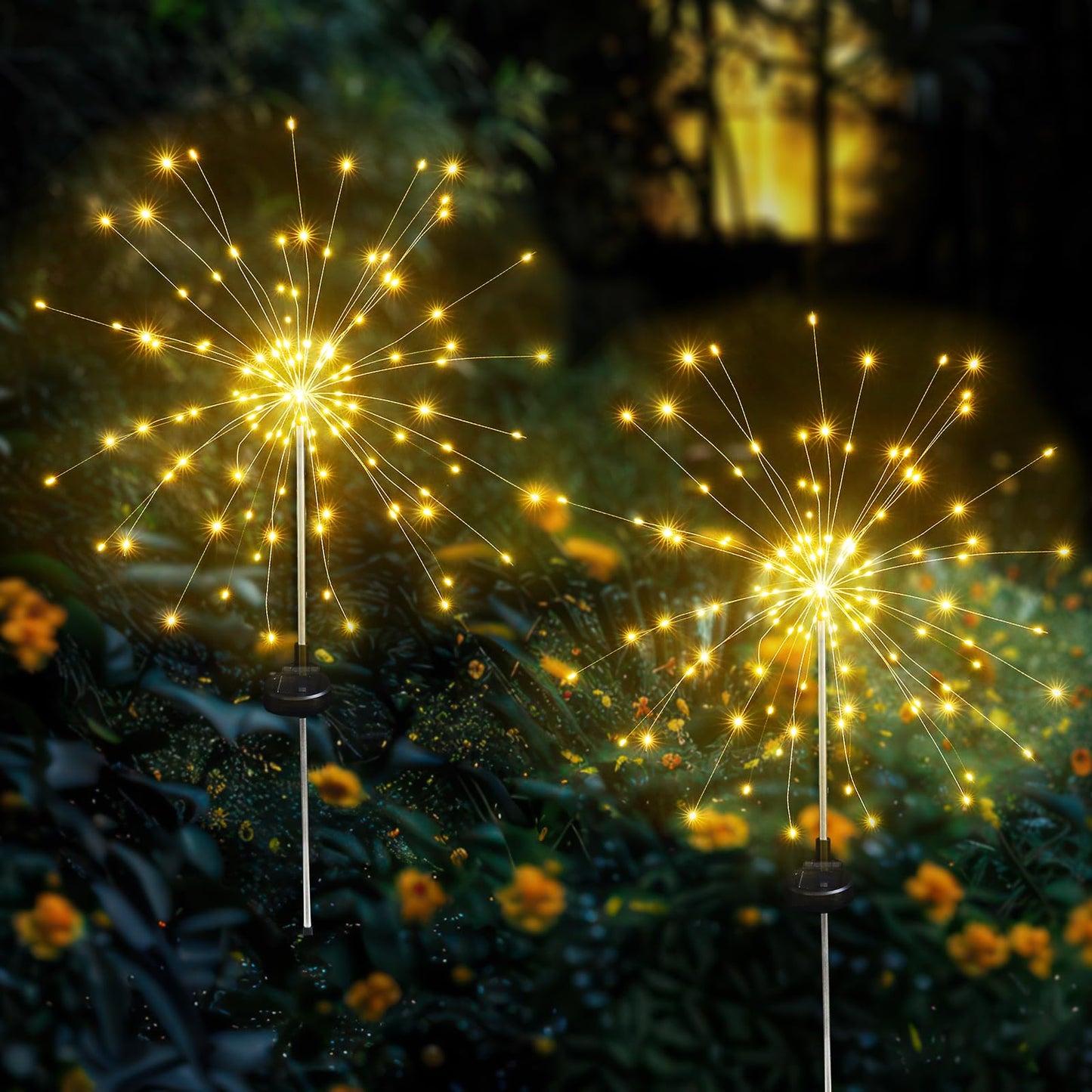 Aureate Horizon Solar Garden Firework Lights Outdoor Waterproof, 2 Pack Solar Lighting with 8 Lighting Modes, 120 LED Sparklers String Lights for Outside Decor Yard Pathway Decorations(Warm)