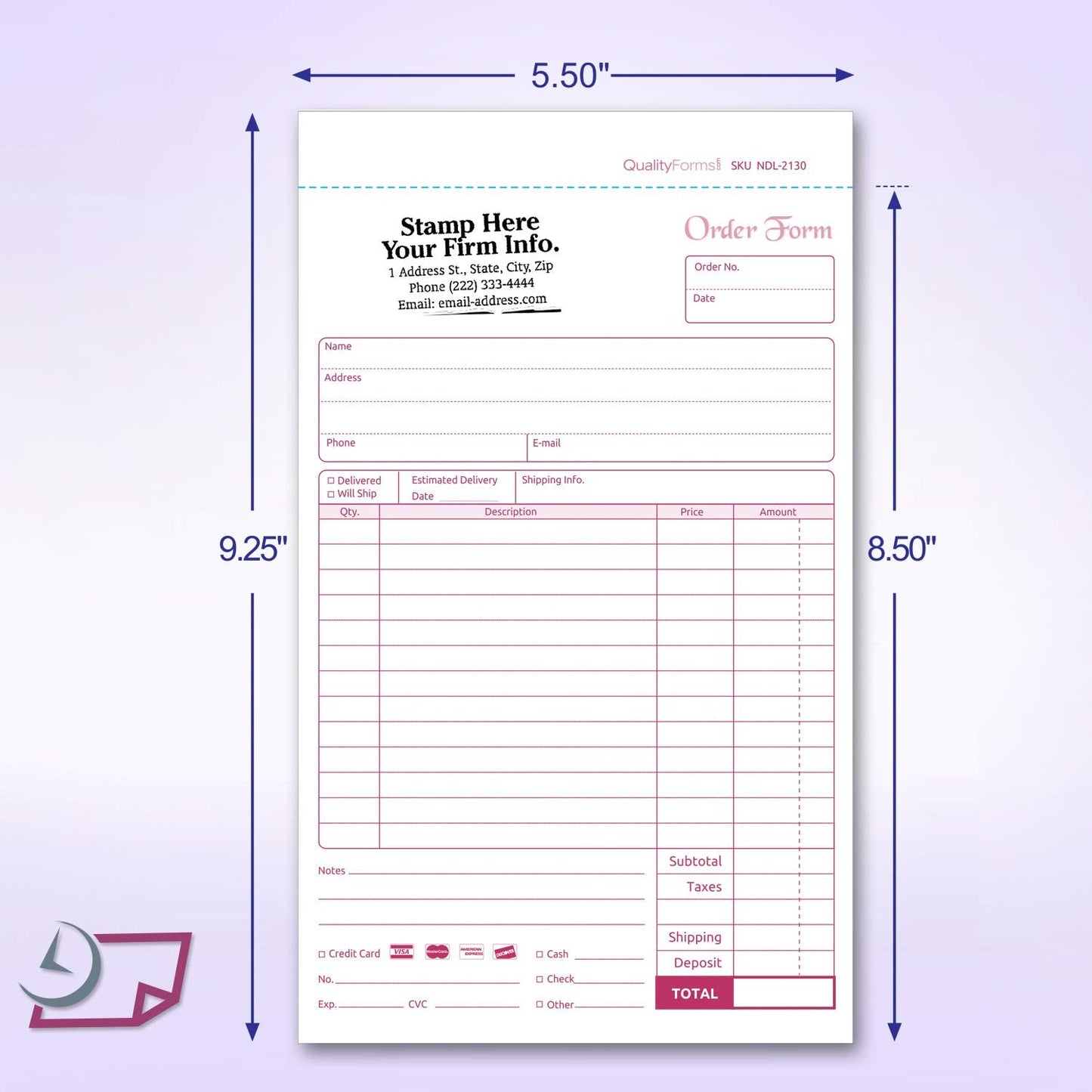 NextDayLabels - NCR Carbonless Order Forms, Bound Wraparound Cover, 50 Sets per Book. (5-1/2 x 8-1/2" - 2 Part)