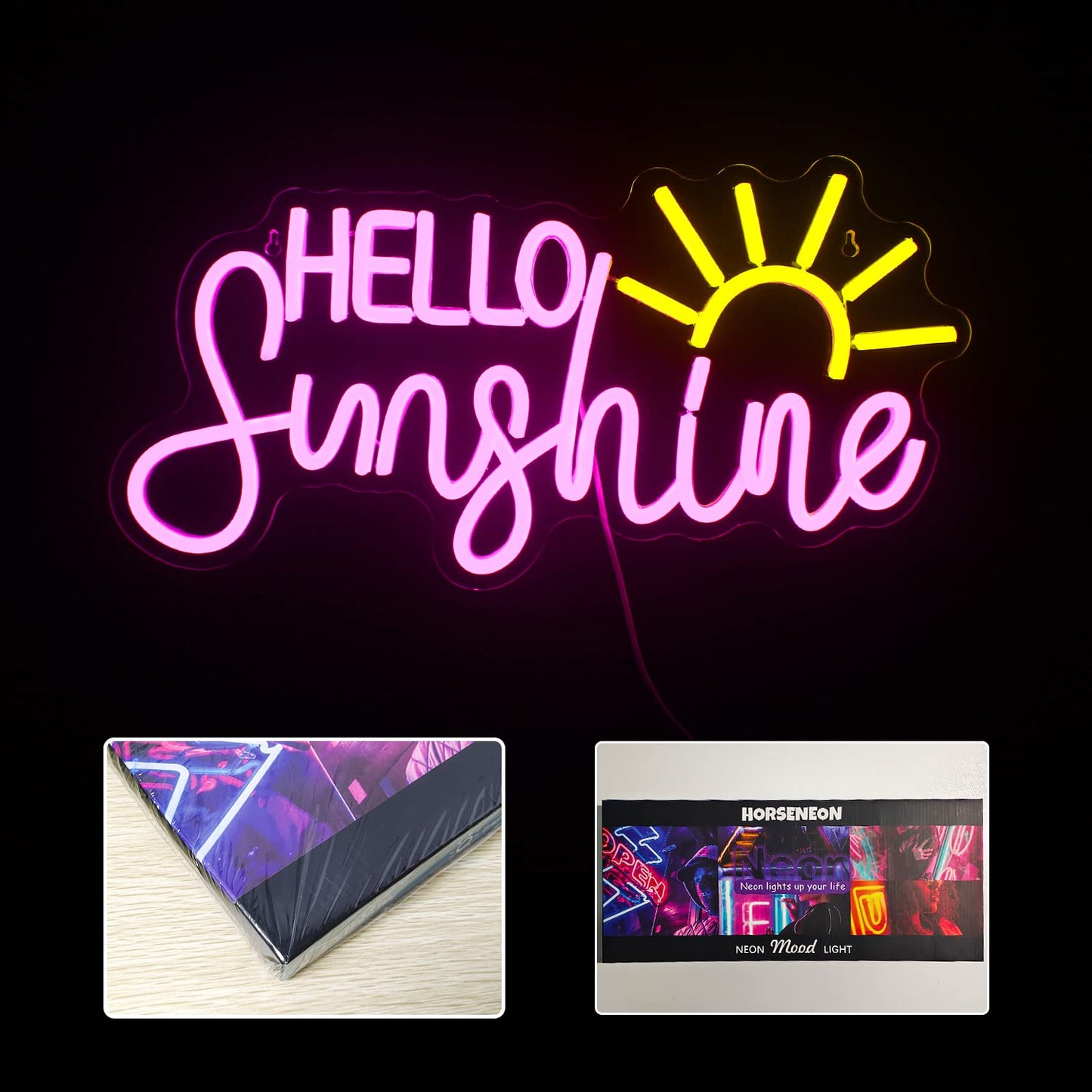 Horseneon Hello Sunshine Neon Led Sign Sun Neon Signs for Wall Decor Sunshine Neon Light Sign for Room Decor Man Cave Bedroom Livingroom Summer Windows