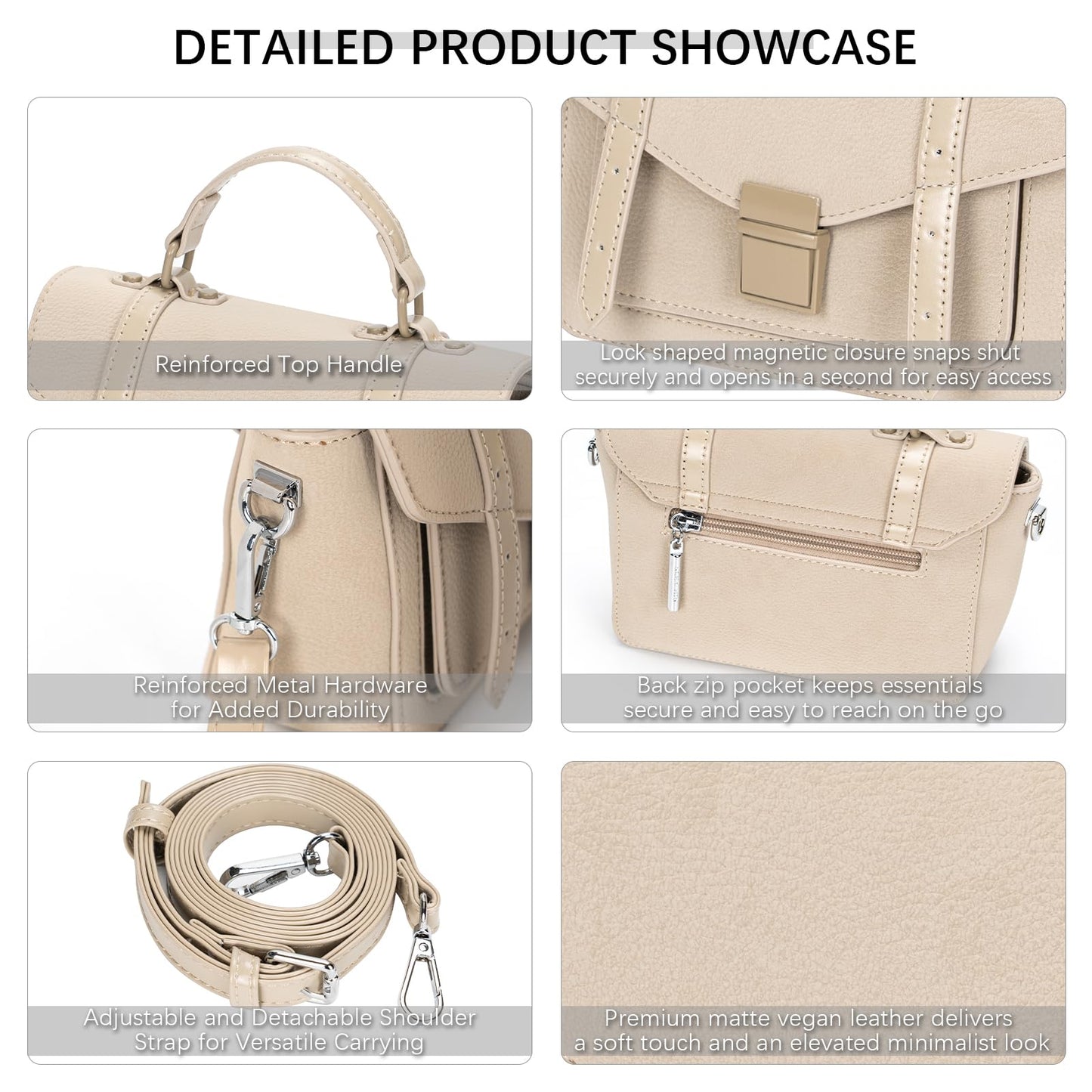 ALEX&MIA Women's Small Top-Handle Handbag – Vegan Leather Mini Satchel Bag, Fashionable Crossbody and Shoulder Bag, Perfect for Daily and Work Use (Greige)