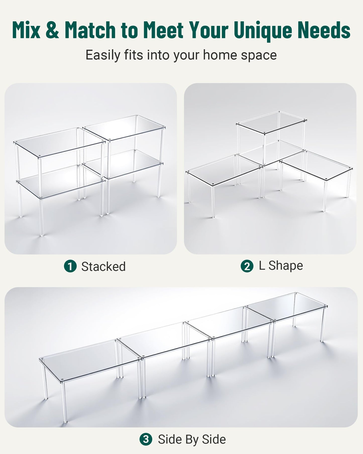 Bobomoment Acrylic Cabinet Organizer, Set of 4 Spice Rack Organizer for Cabinet, Desk Countertop Shelf Organizer, Pantry Kitchen Storage and Organization, Stackable Shelves House Essentials for Gift