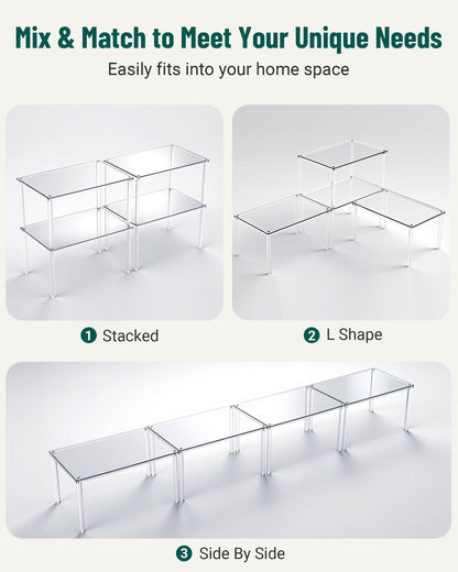Bobomoment Acrylic Cabinet Organizer, Set of 4 Spice Rack Organizer for Cabinet, Desk Countertop Shelf Organizer, Pantry Kitchen Storage and Organization, Stackable Shelves House Essentials for Gift