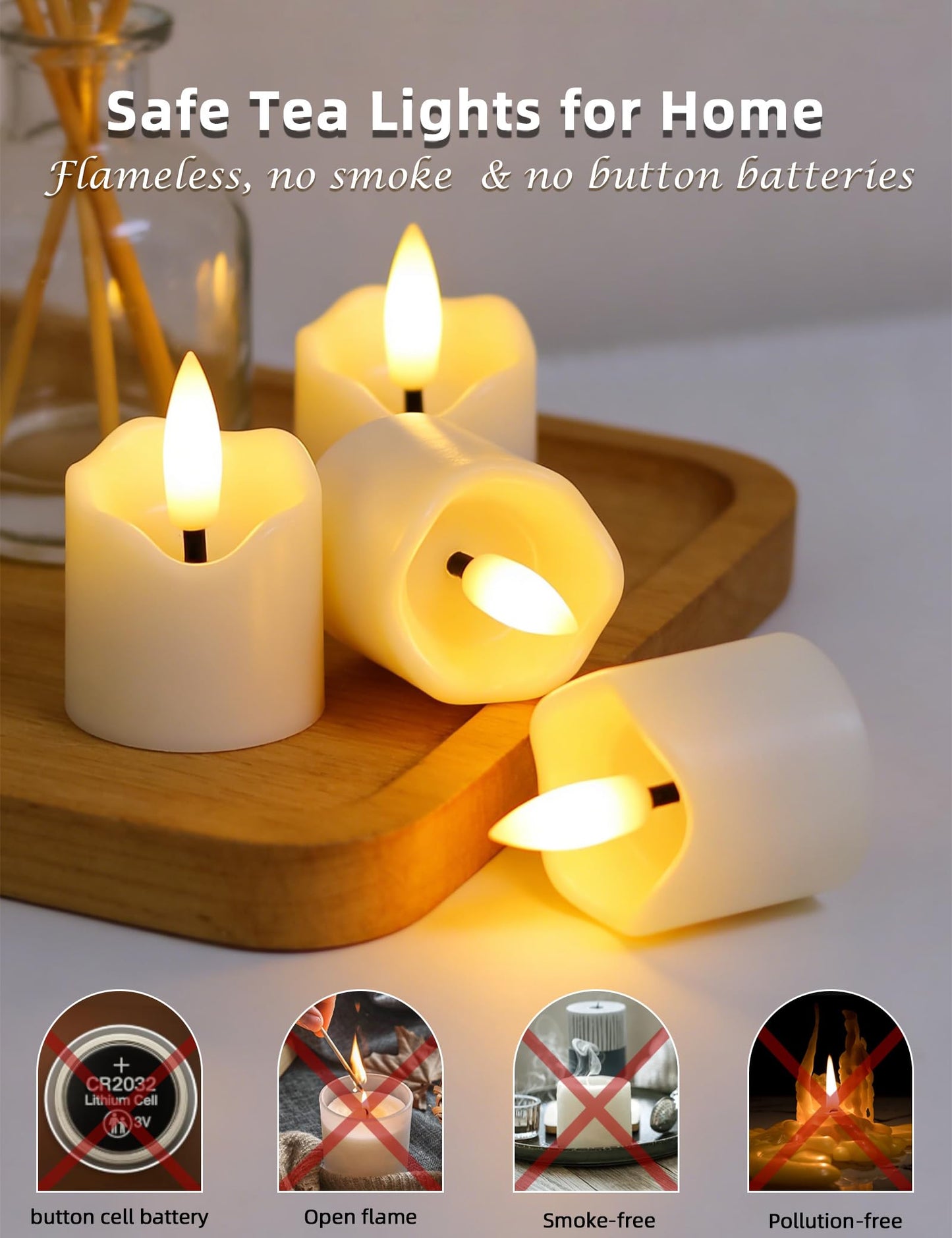 Utwickeln Rechargeable Flameless Tea Lights with Remote Timer, Pack of 6 Ivory White LED Candles (D 1.5'' x H 2.1'') - Long Lasting Battery for Weddings, Summer Soccer Nights, and Home Decor