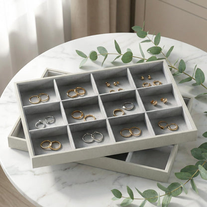 Gghenda 2-Piece Gray leather Stackable Jewelry Organizer Tray Set, Bracelet Ring Earring Holder Box, Necklace Display Stand for Storage and Retail Display (Necklace)