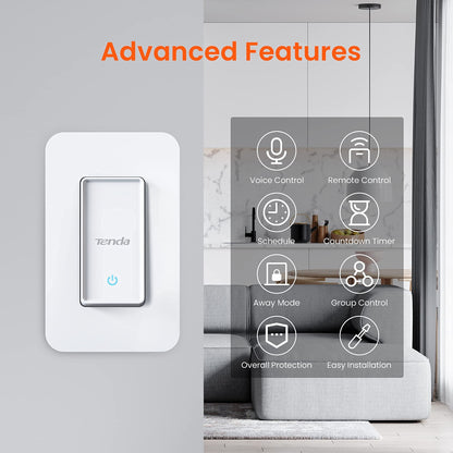 TENDA SP6 Smart Plug WiFi Outlet Switch, Works with Alexa & Google Assistant for Voice Control, Remote Control via App, Timer & Schedule Function, 15A Easy Install, Compact Design, FCC ETL Certified