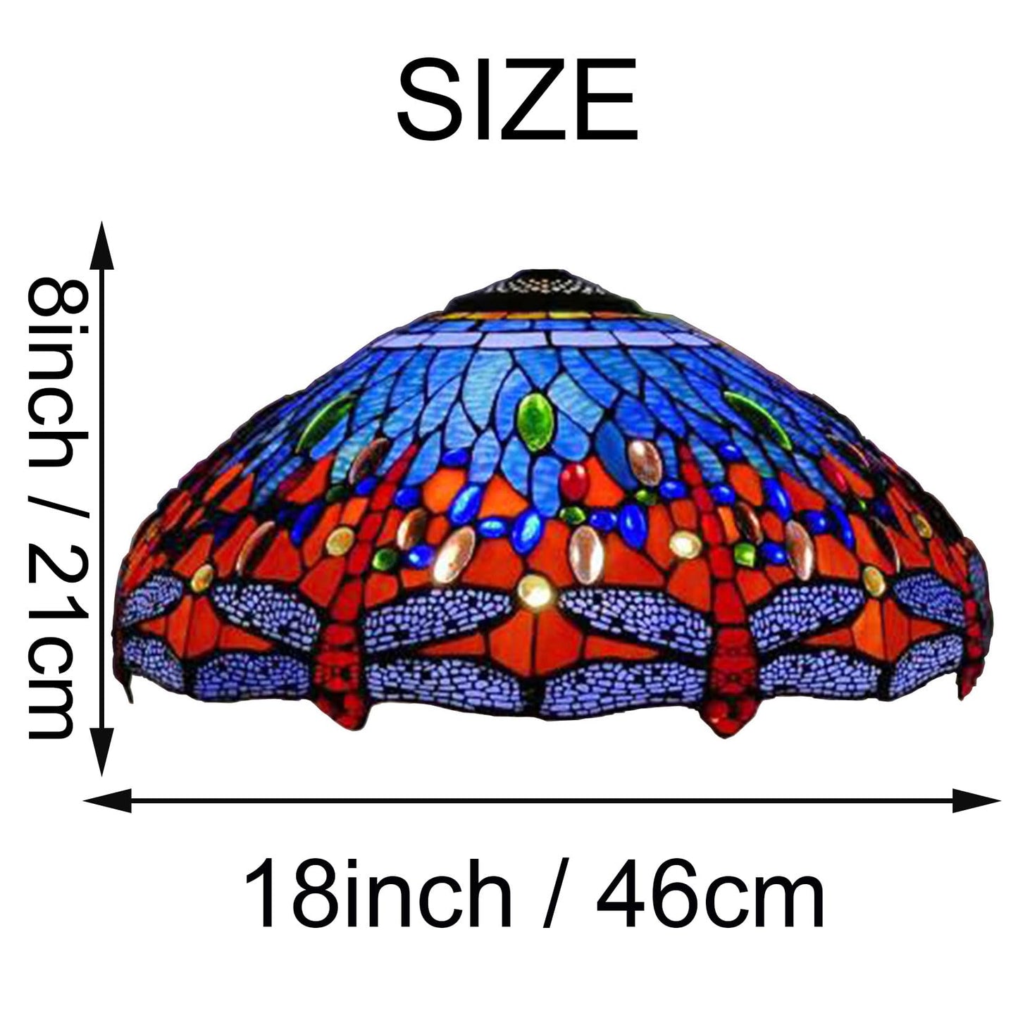 Errzom Dragonfly Lampshades Christmas Home Decor Green Blue Orange Lamp Shade Replacement Only 18 Inch Tiffany Style Stained Glass Table Lamp Pendant Light Floor Lamps Lampshade,Blue
