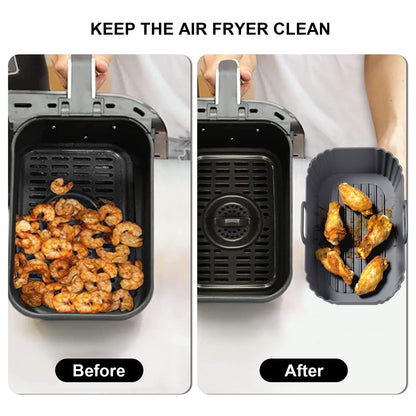 Silicone Air Fryer Liners 2 Pack, Reusable Liners Compatible for Ninja Foodi DZ201, DZ401, DZ550, COSORI, Chefman, Instant Air Fryer, and 6-in-1 8-10QT Air Fryer Baskets