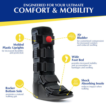 Brace Align Air CAM Walker Fracture Boot – Tall Orthopedic Recovery Boot for Ankle Sprains, Metatarsal Fractures & Soft-Tissue Injuries with Custom Air Pump (Size L Men’s 11.5–13.5 / Women’s 13–14)
