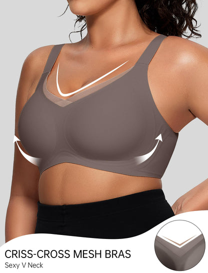 OEAK Womens Wireless Bras V Mesh Comfortable Bralette Supportive Tshirt Bra No Underwire Seamless Push Up Everyday Bras