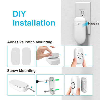 Wireless Doorbell, SECRUI Door bell Over 1000ft Coverage with 2 Plug-In Receivers, 1 Waterproof Push button, 52 Chimes, 110dB loud Sound Colorful LED Flash