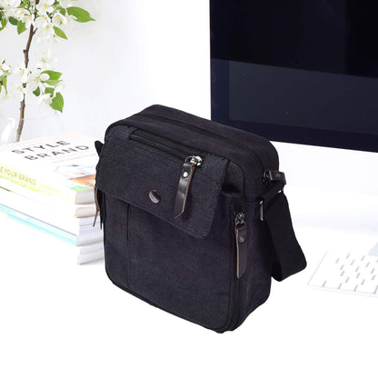 dealcase Canvas Small Messenger Bag for Men Women, Casual Shoulder Bag Chest Bag Travel Carry Bag Multi-pocket Purse