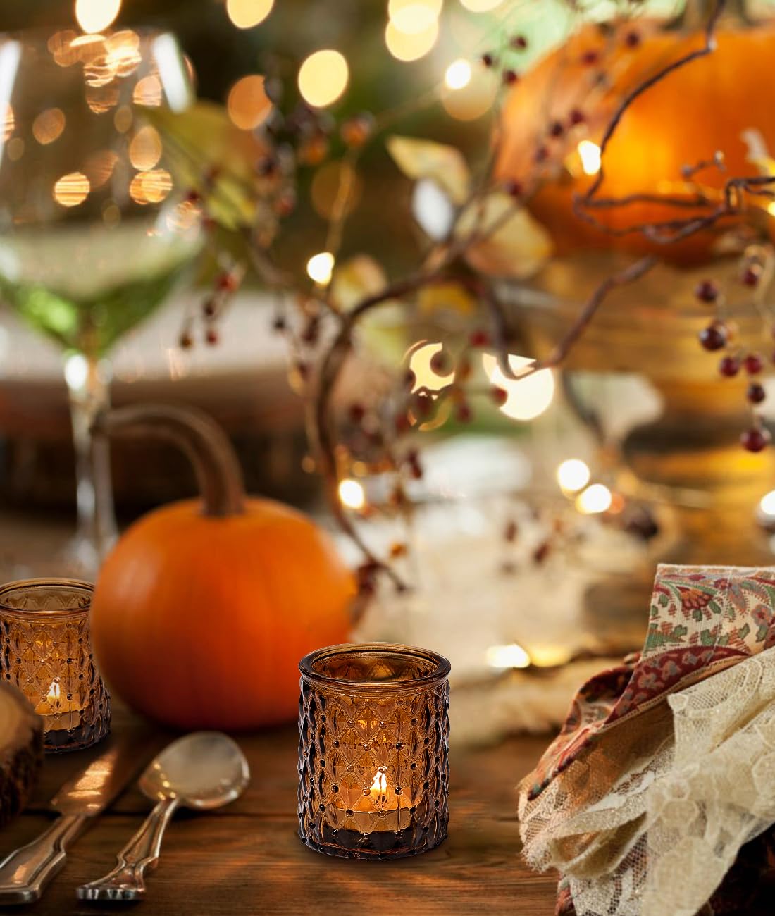 TripodBird 36 Pack Amber Votive Candle Holders, Glass Tea Lights Candle Holder for Boho Wedding Decor,Amber Candle Holders for Home Decor Gift Fall Wedding Christmas, Thanksgiving Party Table