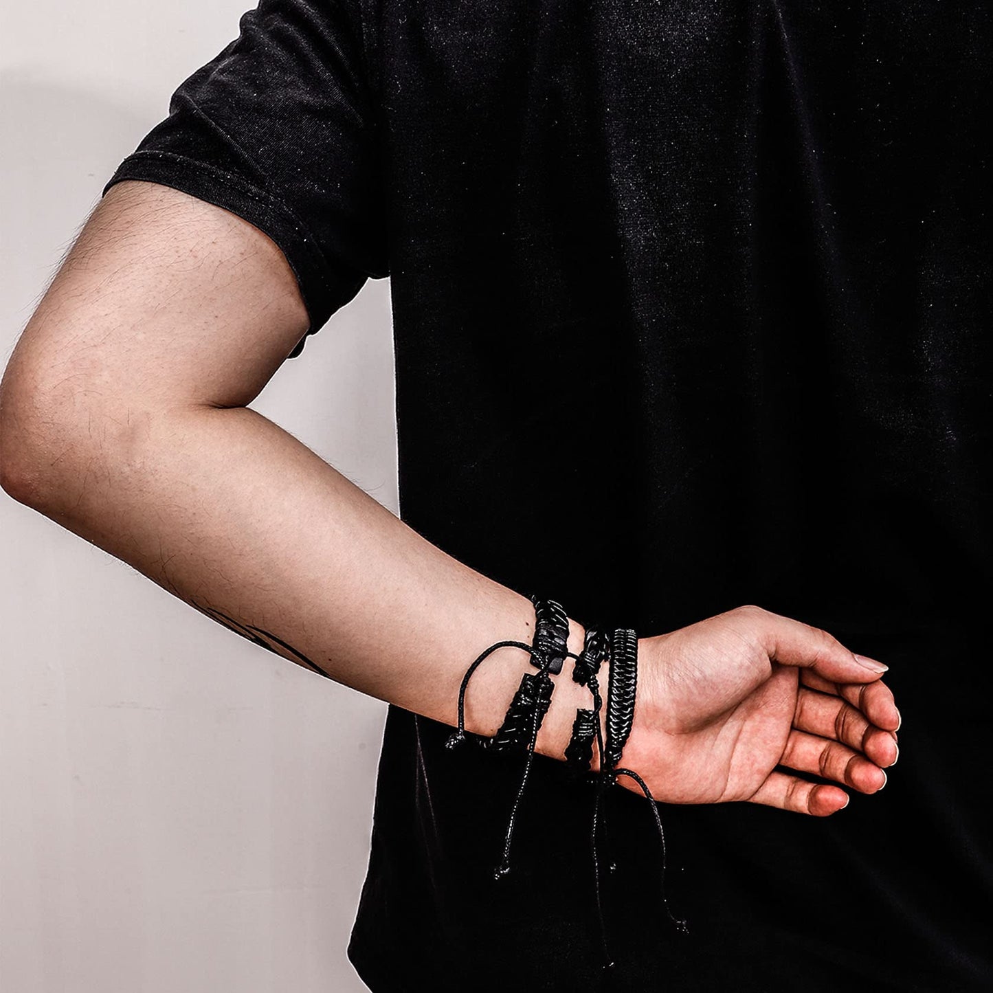 MILAKOO 5 Pcs Braided Leather Bracelets for Men Women Woven Braided Cuff Wristband Adjustable