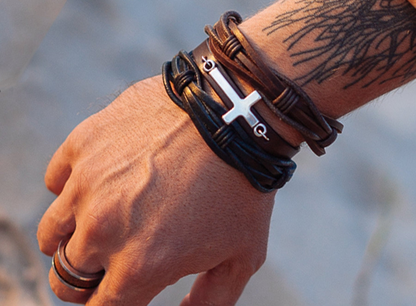 BeGenuine Store Mens Leather Bracelet Braided Brown Rustic Gift For Dad Fathers Day Cuff Wrist Band Rope Bracelet for Guys