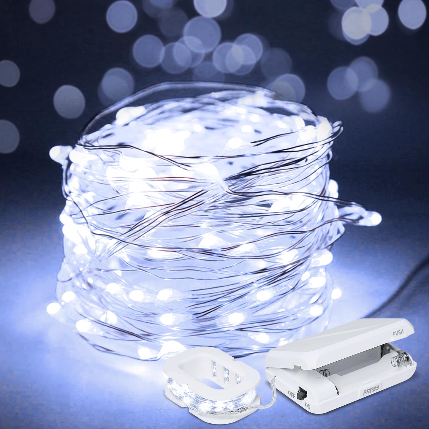 Aogist 2-Pack 16FT Fairy Lights with Spool,Ultra-Bright 50 LEDs Battery Operated Copper Wire String Light for Bedroom Christmas Wedding Centerpiece Parties Decoration,White