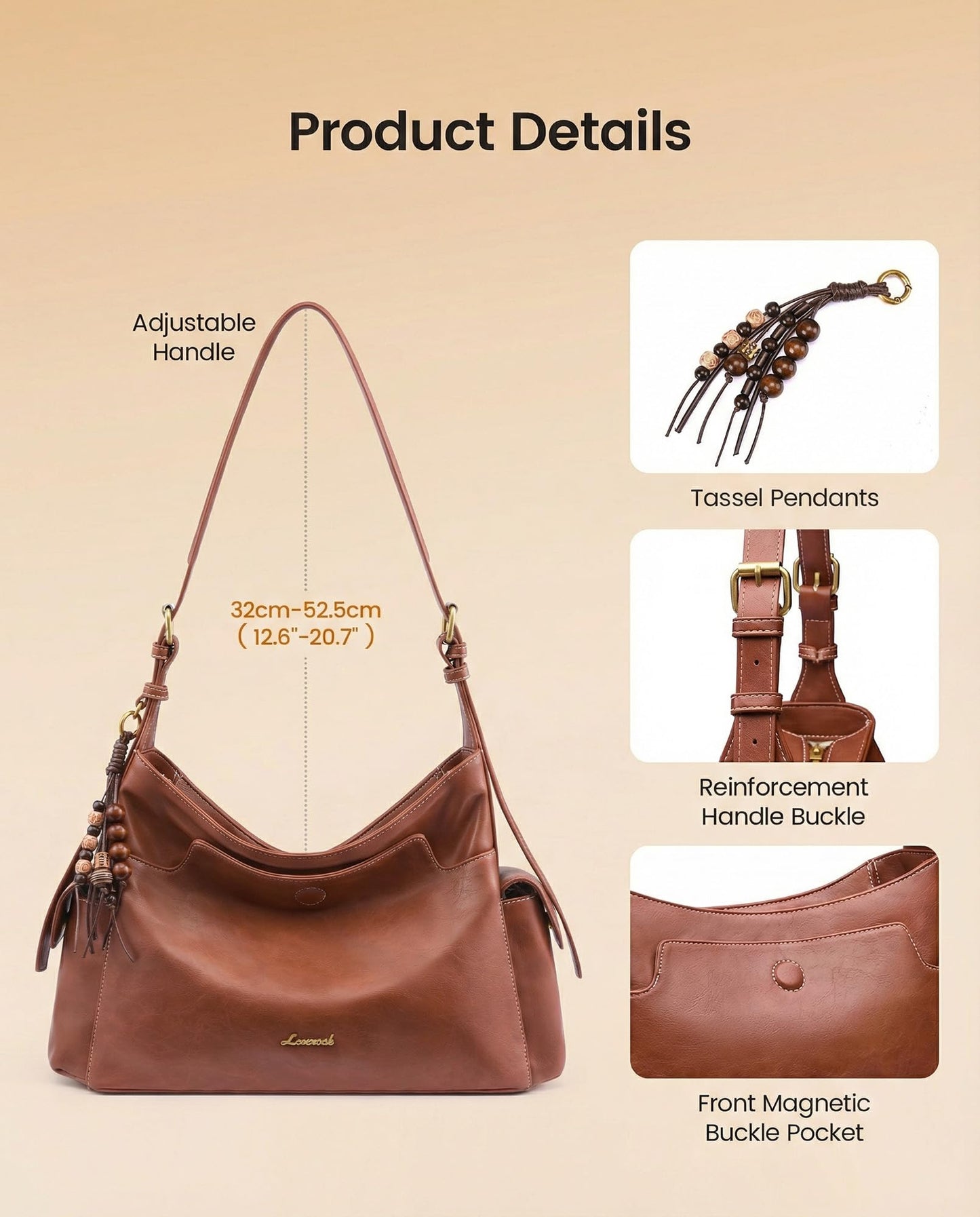 LOVEVOOK Hobo Purses for Women,Soft Faux Leather Crossbody Purse with Tassel Charms,Women's Shoulder Handbags for Daily
