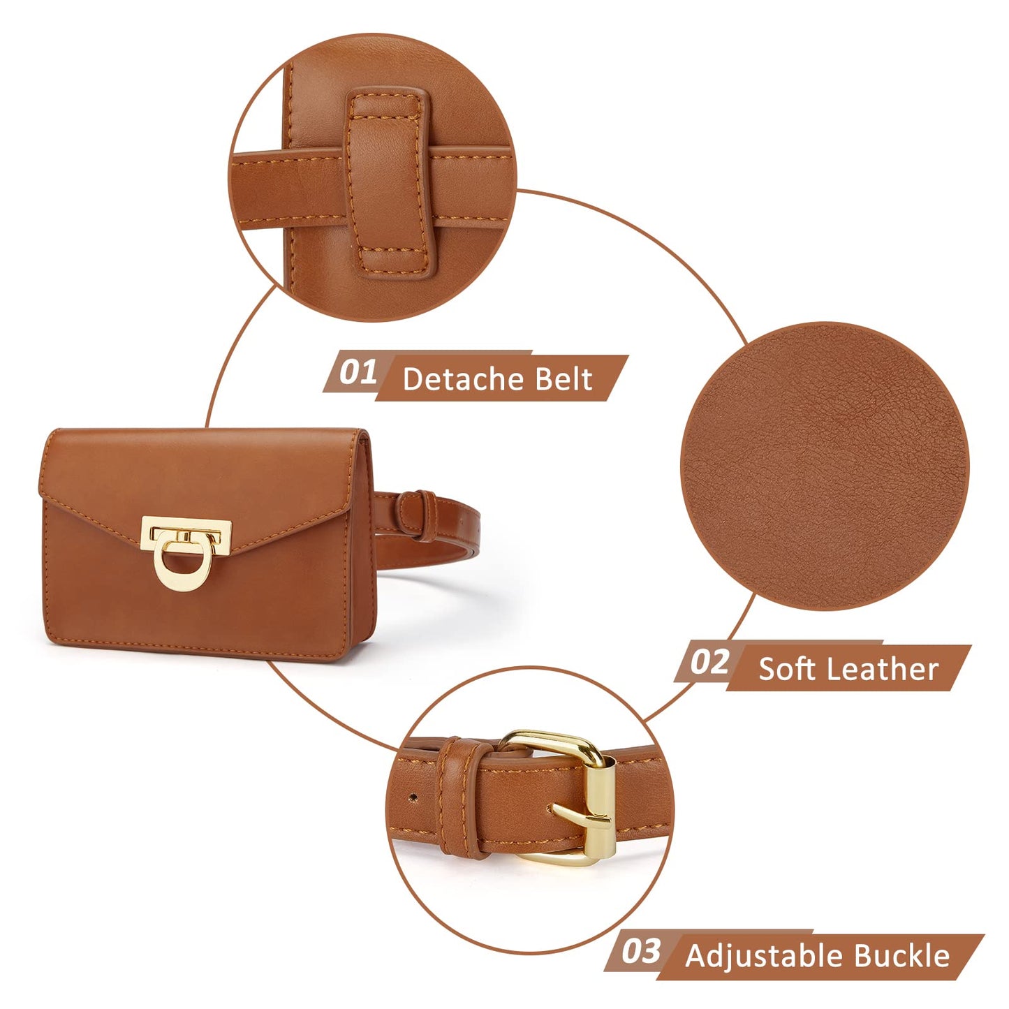 ECOSUSI Fanny Pack for Women PU Leather Belt Bag Waist Bag Fashion Waist Pack Pouch Small Purse for Party, Travel, Hiking