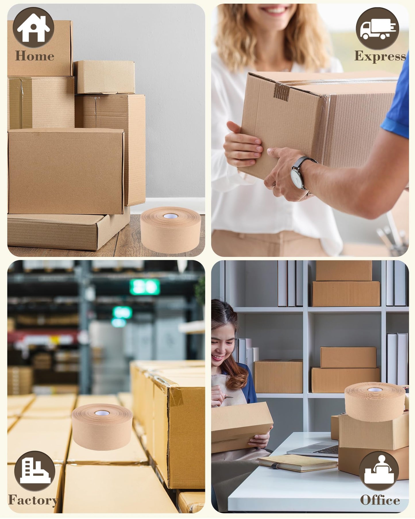 Lichamp 2-Pack Water Activated Kraft Paper Tape, 2.75" x380 ft Heavy-Duty Eco-Friendly Packaging Tape, Recyclable & Writable for Shipping, Ecommerce, Logistics Boxes