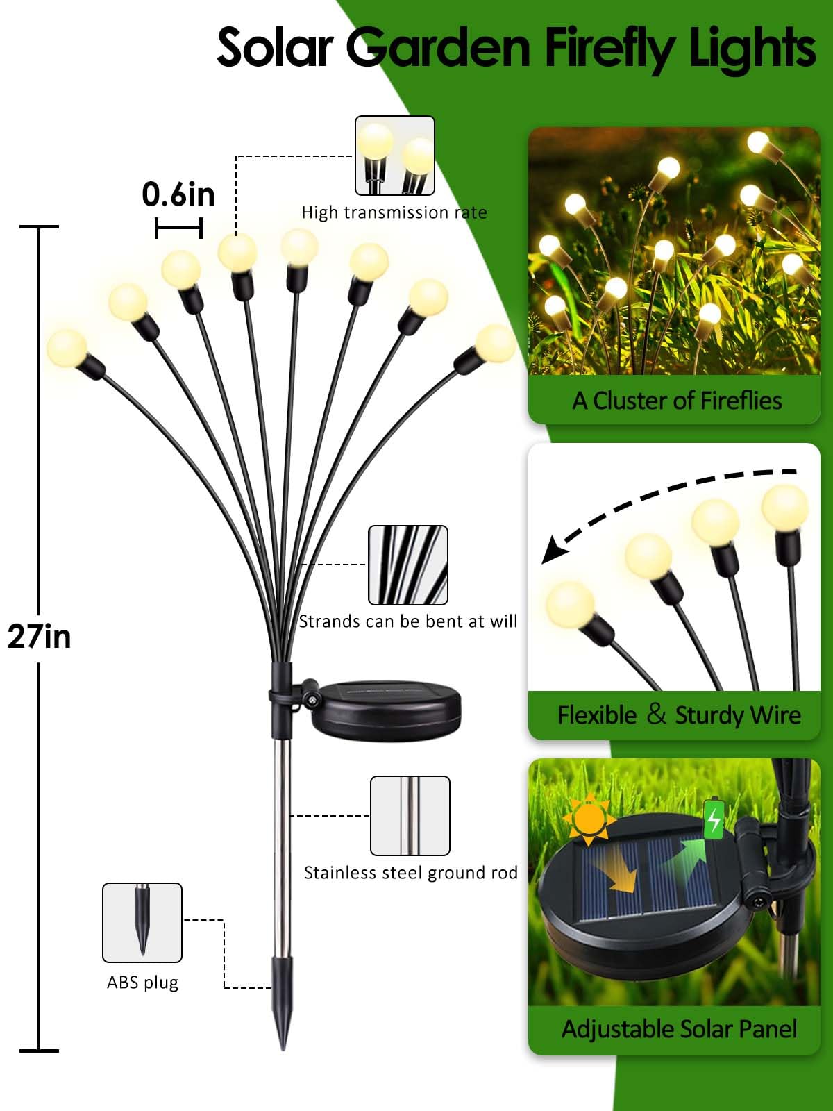 2026 Upgraded Solar Lights Outdoor, 8 Pack Solar Garden Lights with 2 Modes, Firefly Lights Outdoor Waterproof, Sway by Wind, Twinkle Firefly Light for Yard Patio Path Garden Decoration (Warm White)