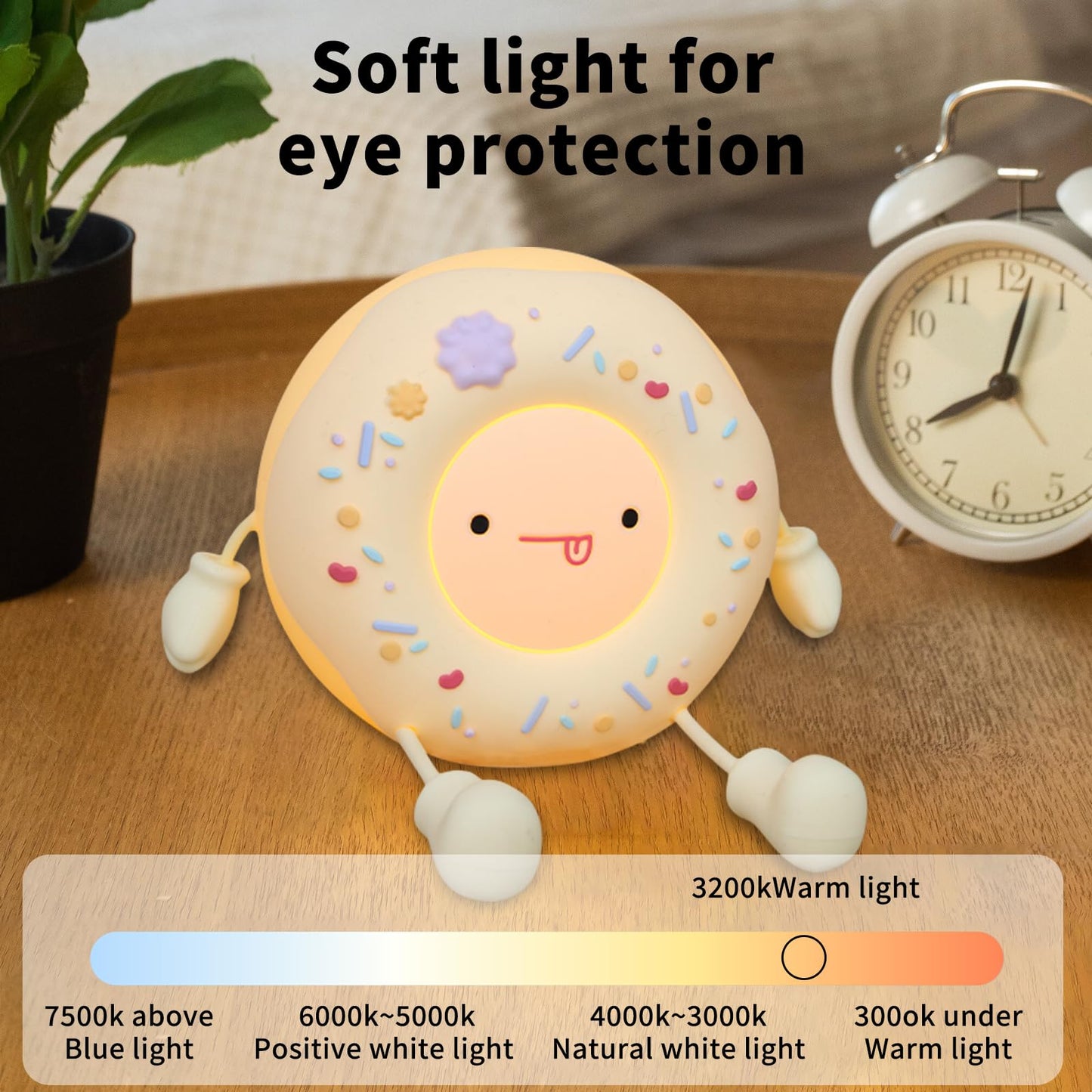 HPYDIY Cute Donut Lamp - Donut Dessert Night Light, Silicone Kids Night Light, Rechargeable Adjustable, Contact Switch and Room Decor Gift（White）