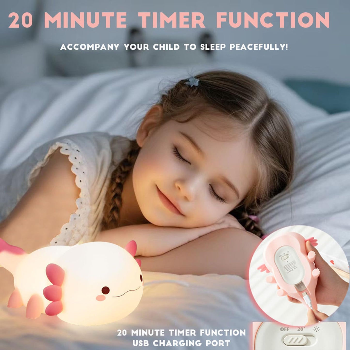 Axolotl Night Light for Kids,Cute Axolotl lamp Gifts Rechargeable light Table Lamp Bedside Lamp,LED Animal Silicone Nursery Night Lamp Cute Room Decor Night Light for Kids Girls Boys