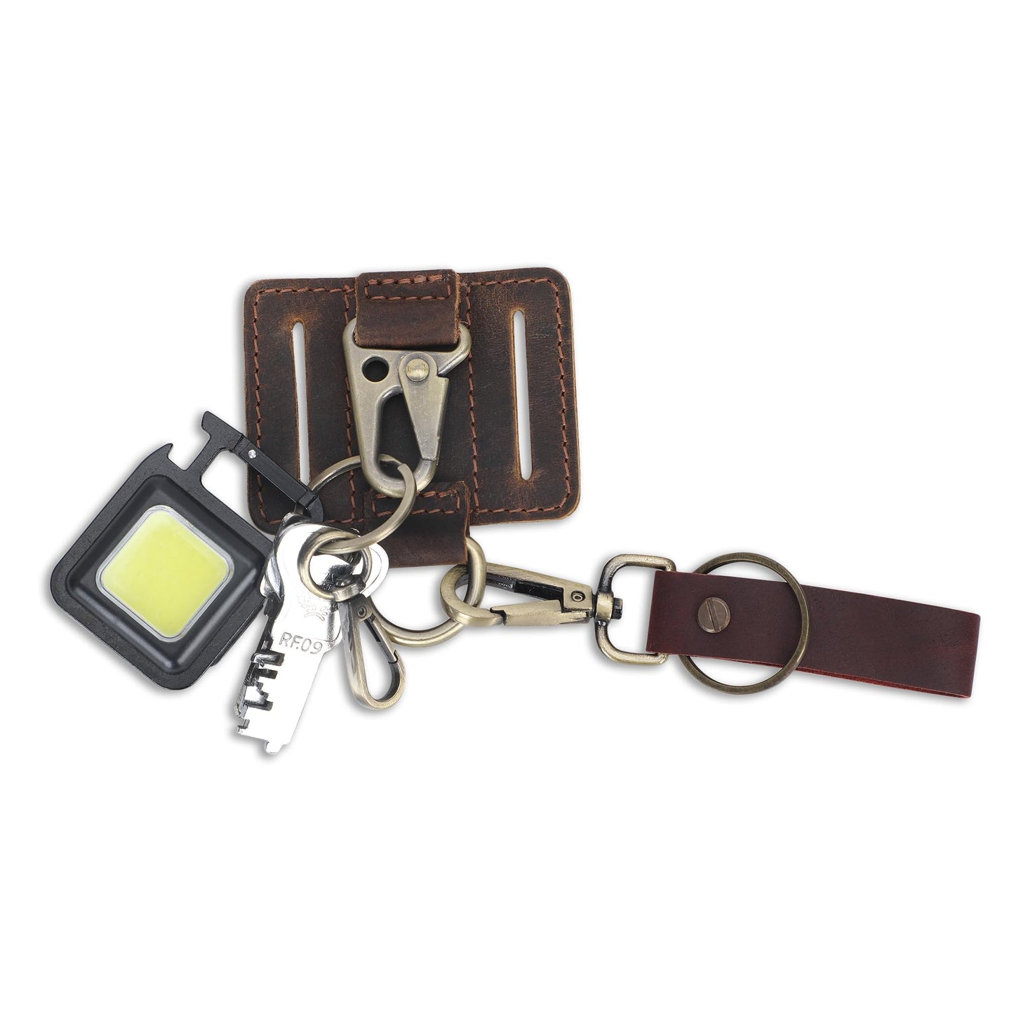 CestAntiQ Heavy Duty EDC Leather Key Ring Keychain Holder with Belt Loop, Key Fob Holder and Belt Clip for Men Brown