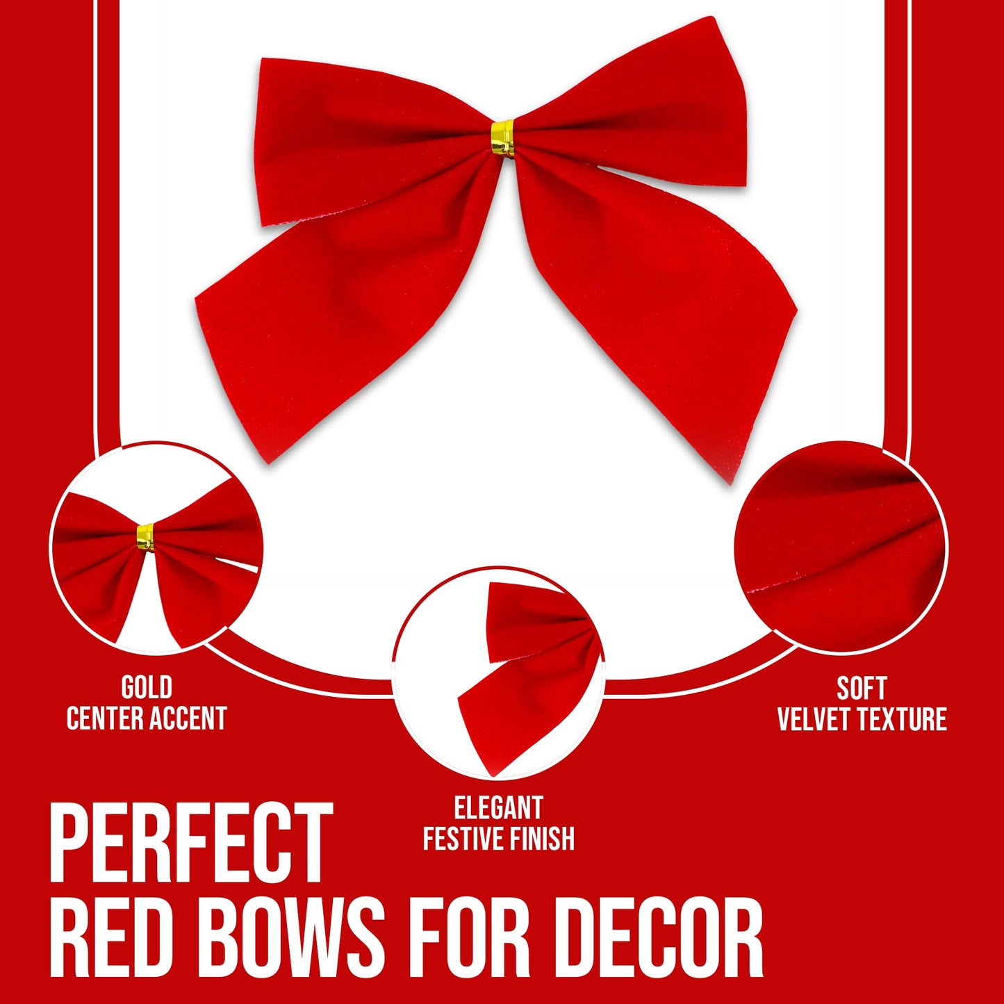 Iconikal Mini Small Velvet Bows, Red, 3.5 x 3.5-Inch, 72-Pack