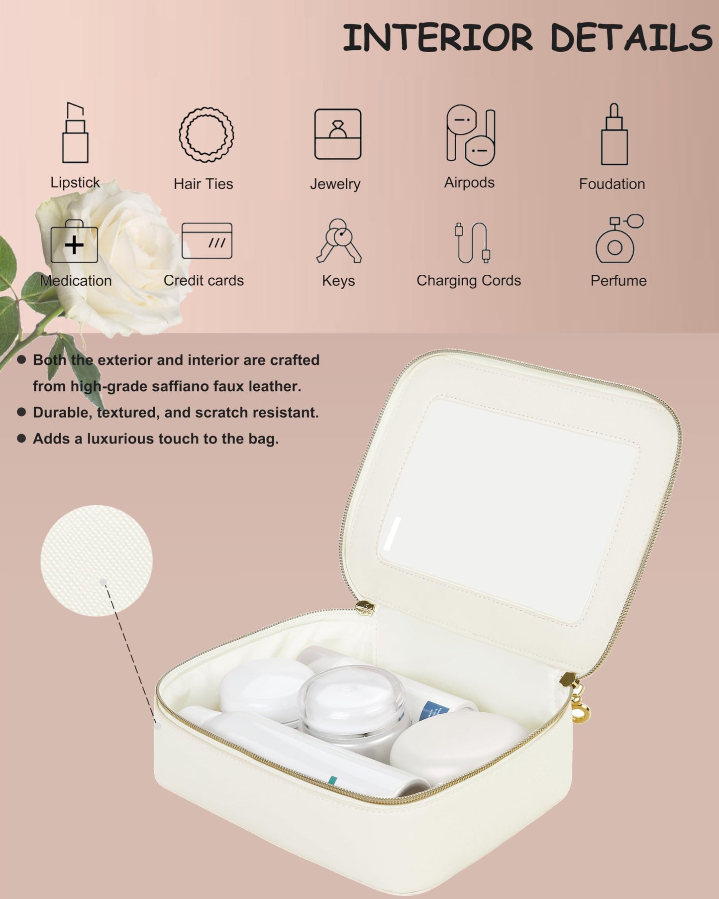 JRQCSJY Leather Clear Makeup Bags Set - Travel Clear Cosmetic Bag Case with Zipper, Transparent TSA Approved Toiletry Bags for Travel Essentials Car Accessories for Women (White, S+M)