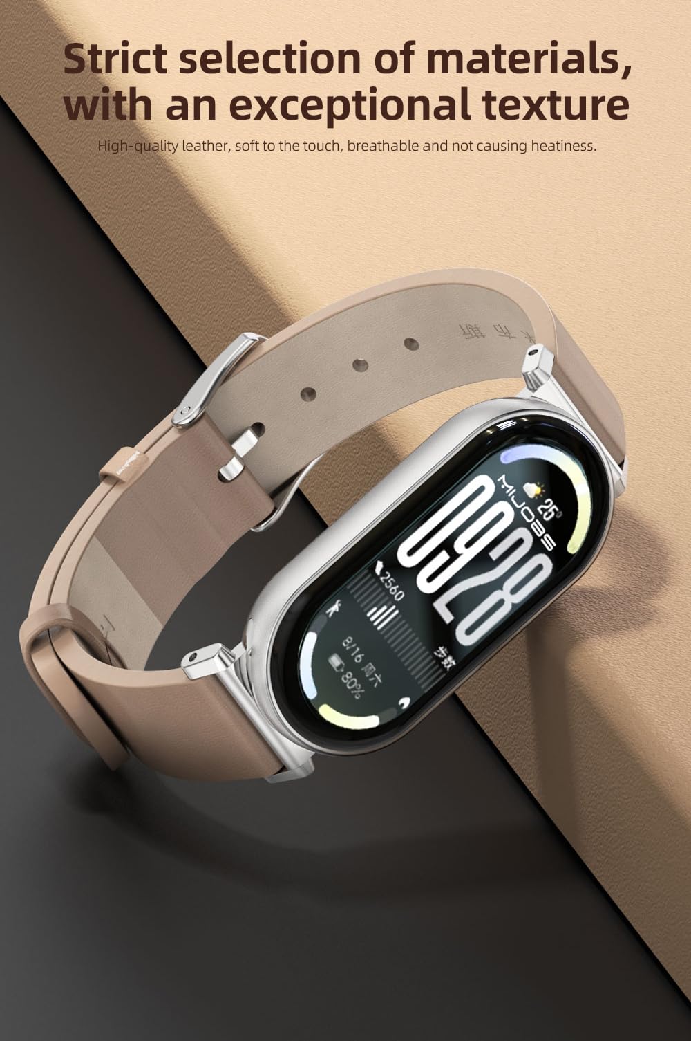 MIJOBS Strap for Xiaomi Mi Band 10/9/8 Genuine Leather Breathable Replacement Strap for Mi Fit Band 10 SmartWatch Straps Wristband Bracelet for Women Men