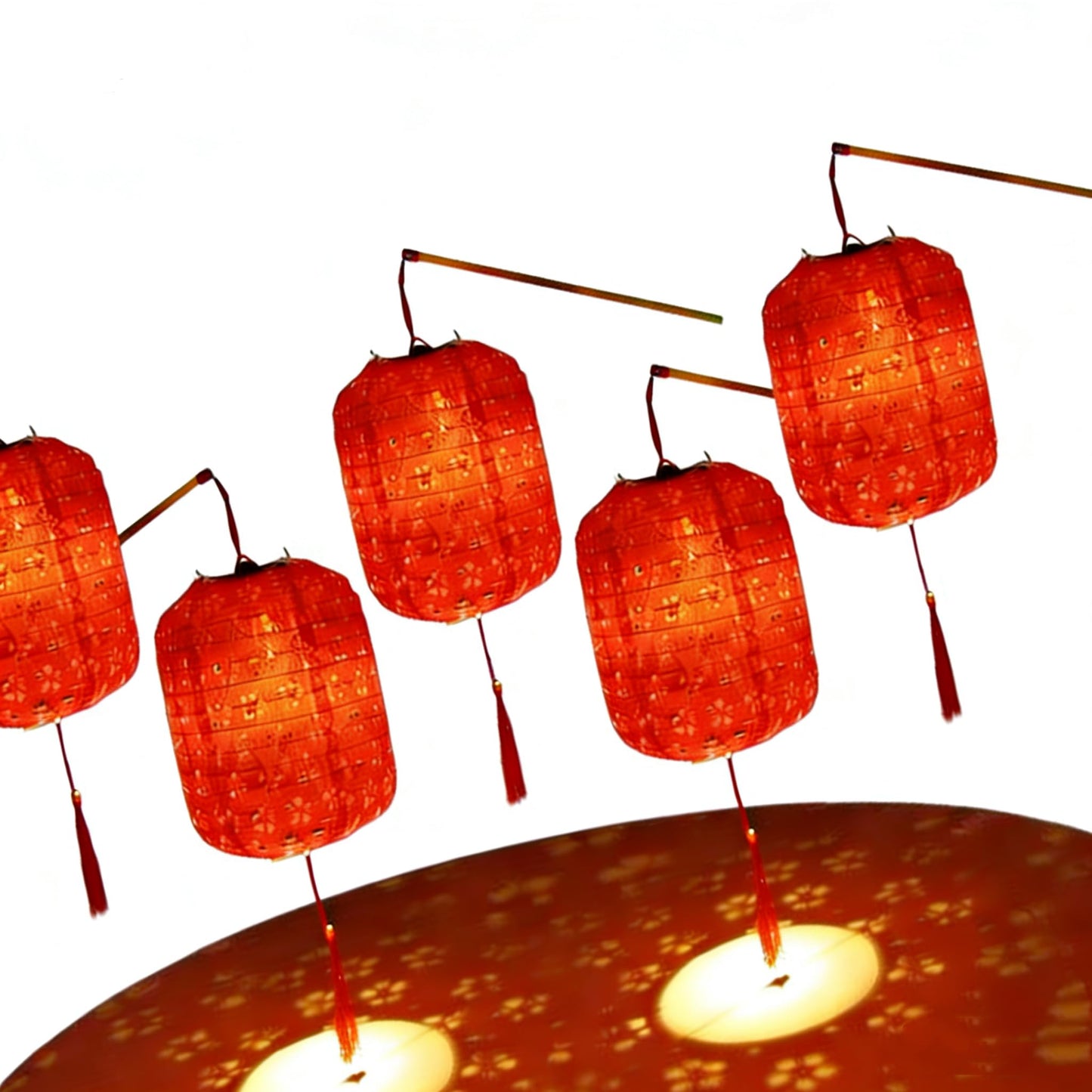 Set of 5 Paper Lanterns 6inches Chinese Japanese New Year Spring Festival Valentines Lanterns with LED Lights, Hanging Paper Lanterns for Wedding Dinner Birthday Party Decor (red)