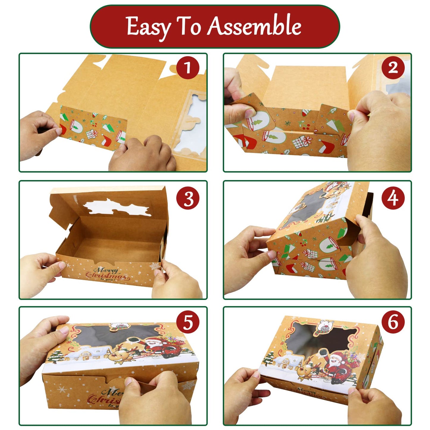 ZMCINER 12 PCS Christmas Cookie Boxes with Window Christmas Bakery Boxes Treat Boxes Baking Boxes for Gift Giving for Pastries, Cupcakes, Brownies, Brown Kraft Bakery Boxes 8.75 x 5.75 x 2.75 Inches