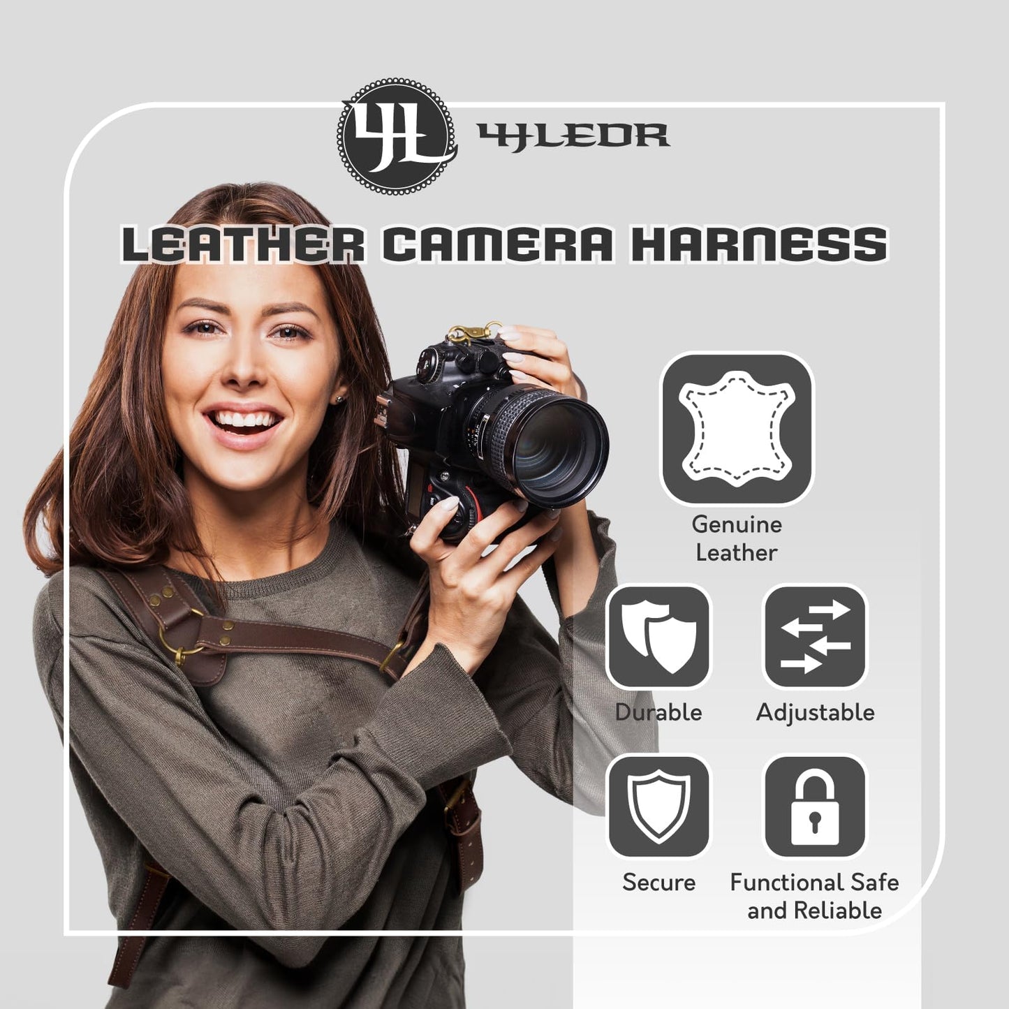 4J LEDR Leather Camera Harness for One Camera,Single Leather Camera Strap for Photographers,Camera Shoulder Strap Camera Harness for Photographers Quick Release Gear DSLR,BROWN