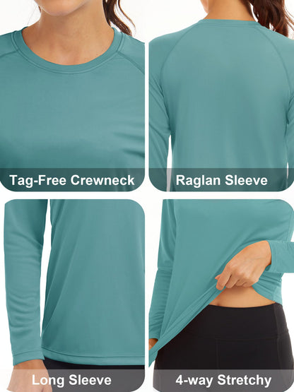 MAGCOMSEN Long Sleeve T Shirts Women UV Shirts for Women Running Shirts Women Fishing Shirts Womens Hiking Shirts Workout Shirts for Women Summer Shirts Grey Green