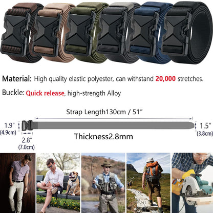 LionVII Heavy Duty Quick Release Belt, Elastic Stretch 1.5" Web Work Belts with Alloy Buckle for Waist Size Below 48" (Black)