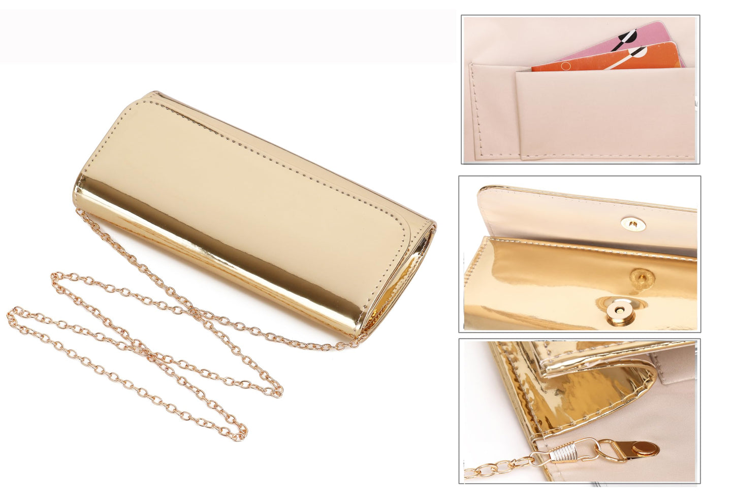 MUDUO Patent Leather Envelope Clutch Purse Shiny Candy Foldover Clutch Evening Bag for Women (Gold18)
