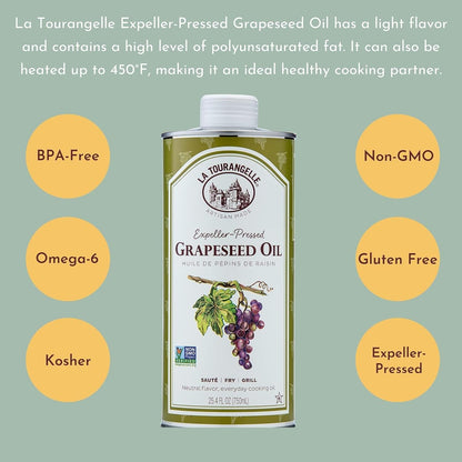 La Tourangelle, Organic Canola Oil, Expeller-Pressed Non-GMO Canola Seeds, Pesticide and Chemical Free, High Heat Neutral Cooking Oil, 16.9 Fl Oz