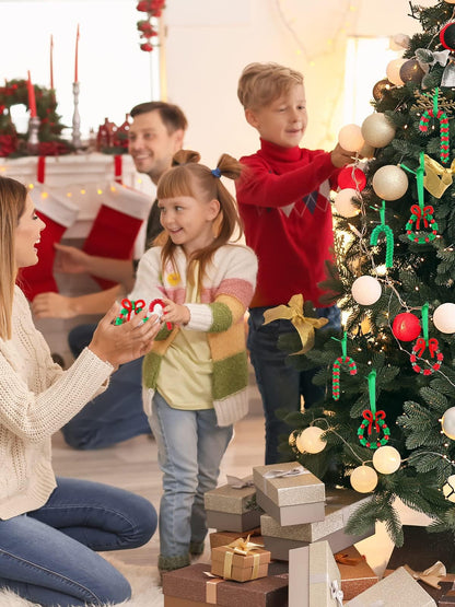 Lanstics Christmas Craft Kit - 60 Sets Beaded Ornament Kit Including Wreath, Candy Cane for Xmas Tree Decorations - Adults & Kids - Assembly Needed