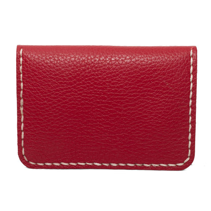 Guild Accessories Handstitched Red Leather Card case Wallet - Artisan Crafted Envelope Card Holder with Antique Brass Snap, Full-Grain Leather Slim Pocket Organizer (Red)
