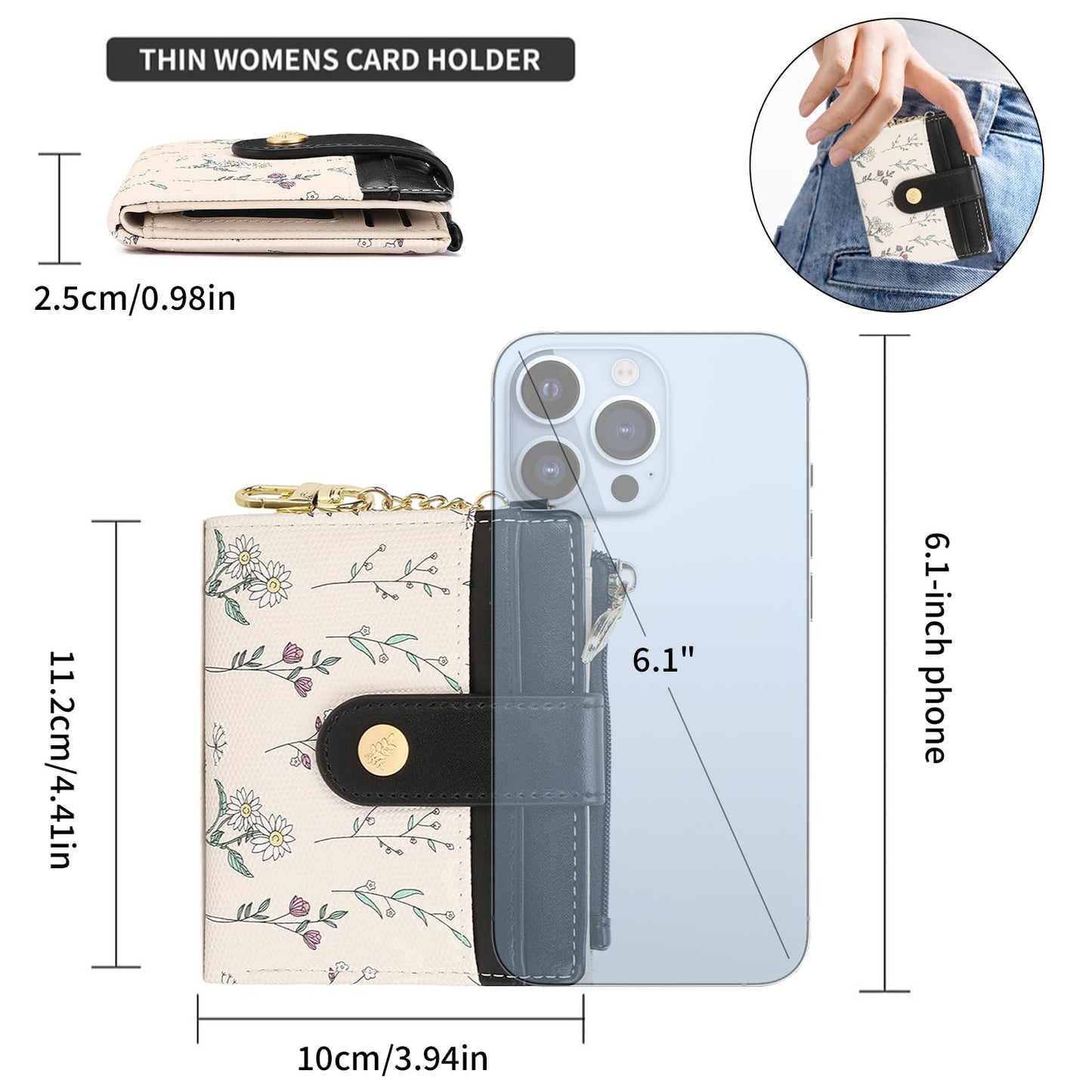 GAEKEAO Small Wallet for Women RFID Blocking Bifold Card Holder Vegan Leather with Zipper Coin Pocket, ID Window, Keychain