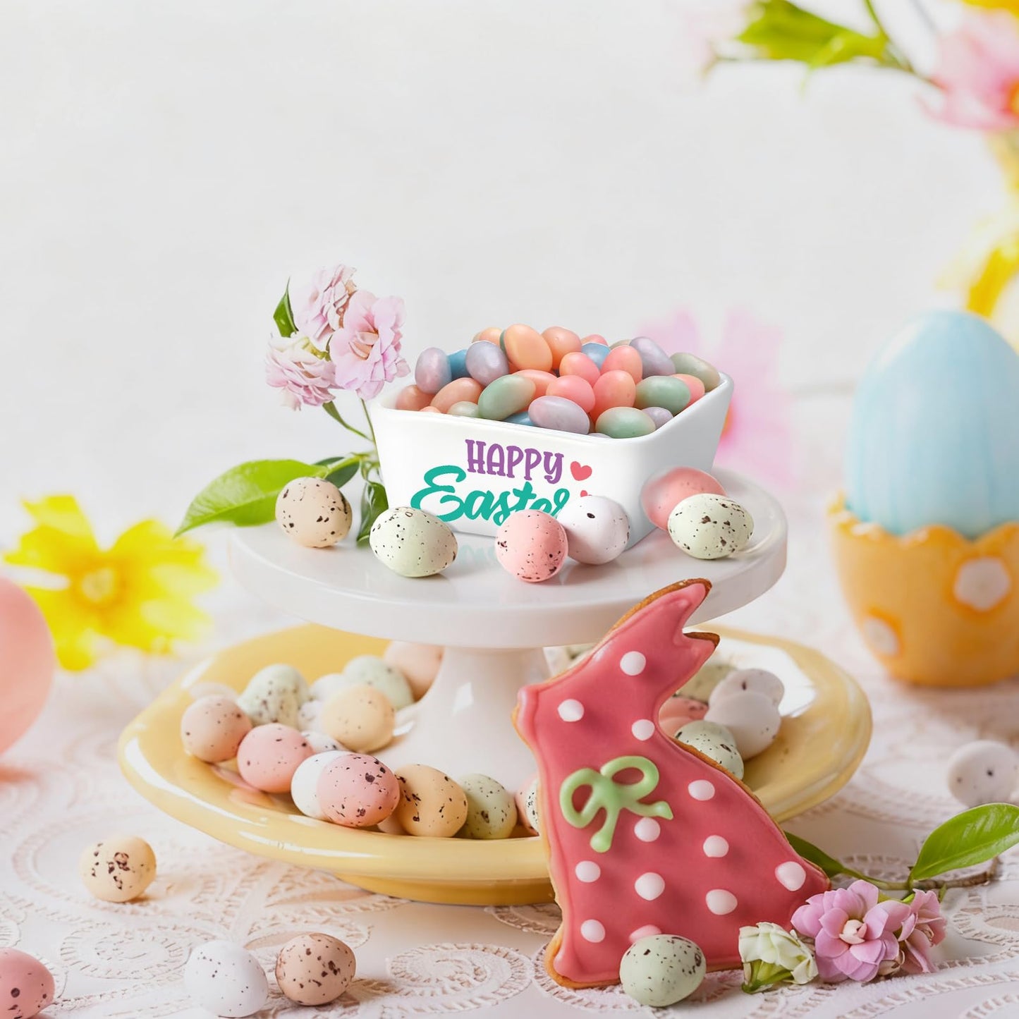 Potchen 4 Pcs Mini Candy Dish Ceramic Candy Bowls Serving Trays Farmhouse Home Table Decoration for Christmas Holiday Snacks Cookie Housewarming Gift(Easter)