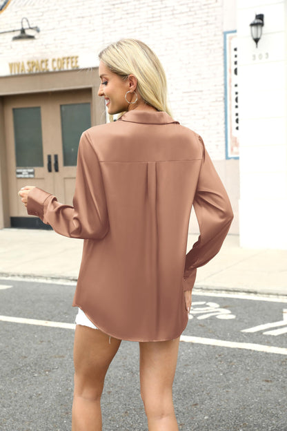 Zeagoo Satin Blouses for Women Silk Button Down Shirts Long Sleeve Business Casual Tops