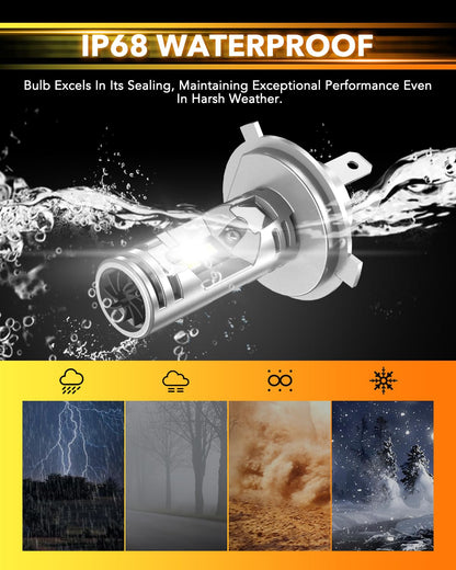 OXILAM H4 LED Bulbs 9003 HB2, 800% Bright Upgrade, CANbus Ready, Flicker-Free, 3 Min Install, 6500K Cool White Light, Pack of 2