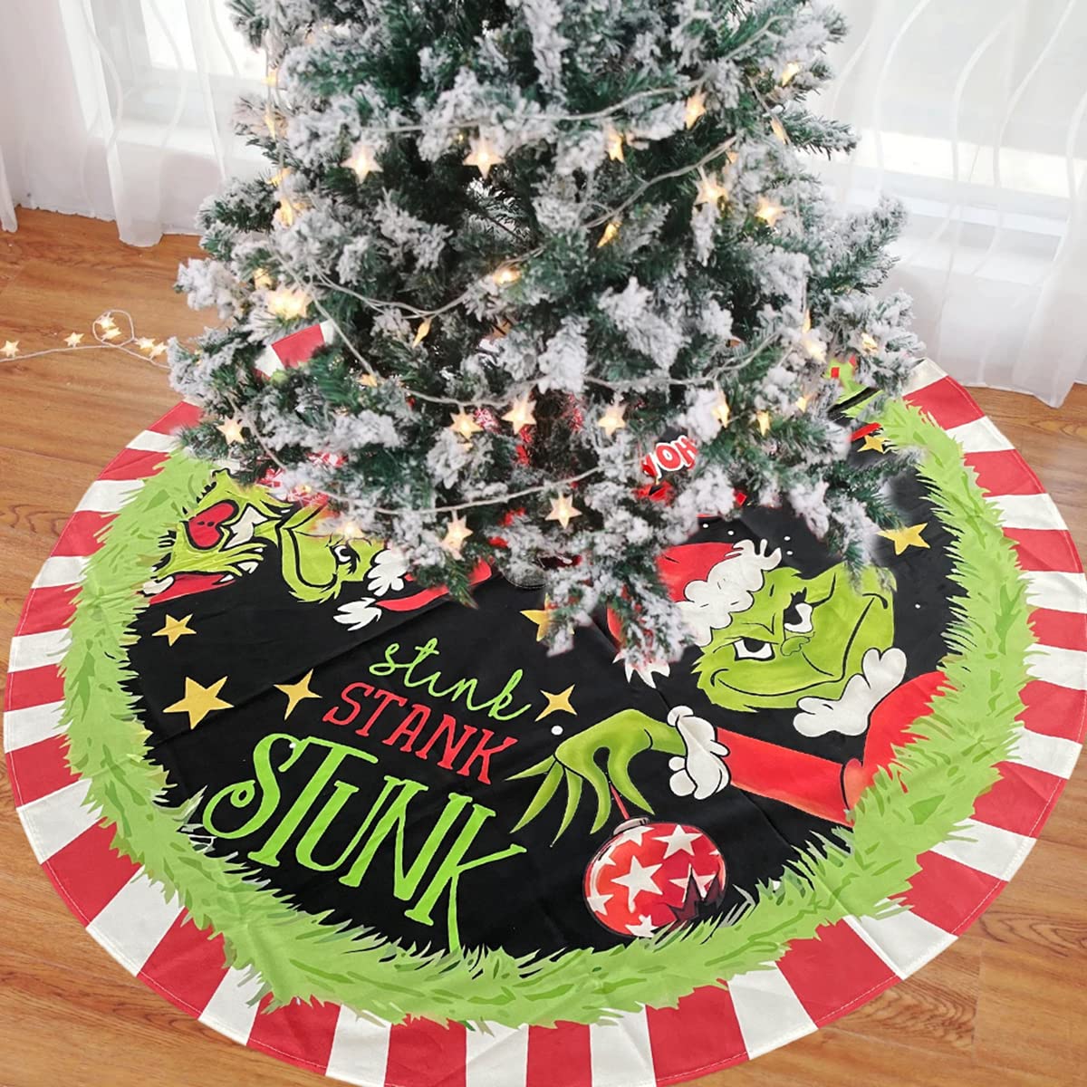 VGNRAR Christmas Tree Skirt 48 Inches Soft Plush Xmas Tree Mat Winter Christmas Tree Decorations Red Green Cartoon Cute Tree Collar Farmhouse Tree Skirts for Home Decor Holiday Party Supplies