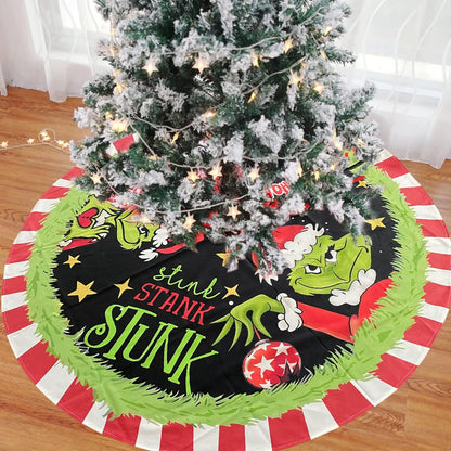 VGNRAR Christmas Tree Skirt 48 Inches Soft Plush Xmas Tree Mat Winter Christmas Tree Decorations Red Green Cartoon Cute Tree Collar Farmhouse Tree Skirts for Home Decor Holiday Party Supplies