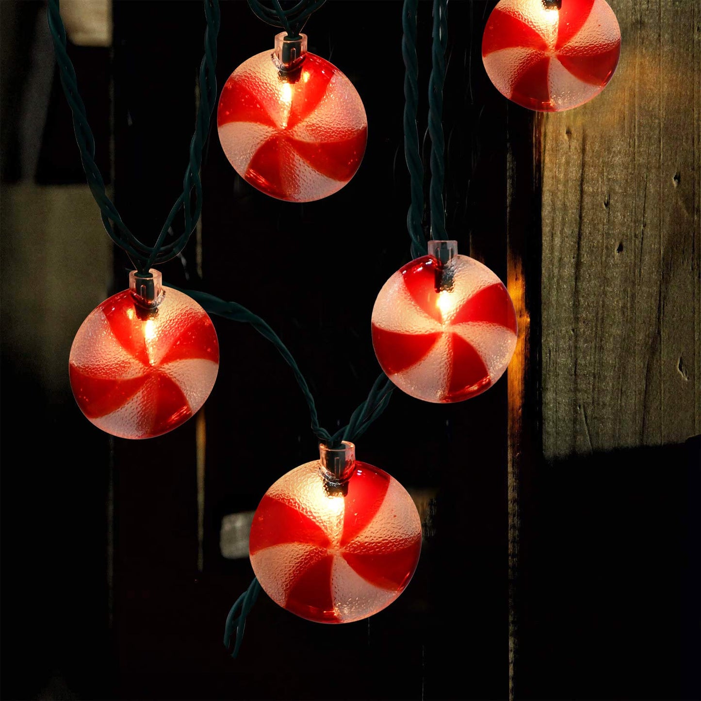 Christmas Candy Lights, 8.5Ft Christmas Decorations String Lights with 10 Red White Peppermint Candy Lights, Hanging Christmas Candy Fairy Lights for Xmas Outdoor Party Birthday Window Bedroom Decor